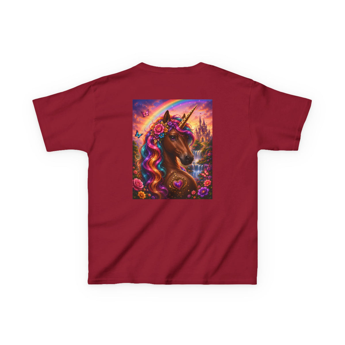 Kids Brown Unicorn Tee — Rainbow Fantasy Magical Horse Shirt