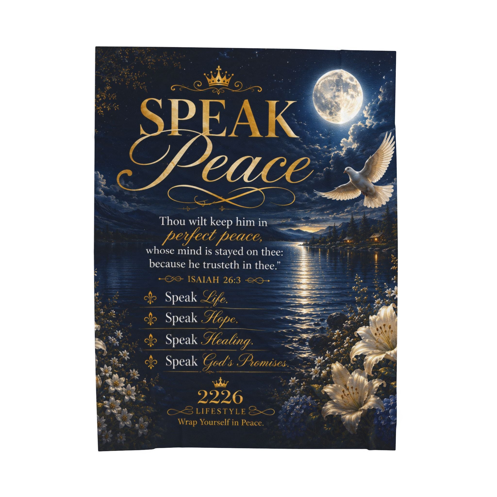 Speak Peace Velveteen Plush Blanket — Inspirational Bible Verse Isaiah 26:3 Comfort Throw