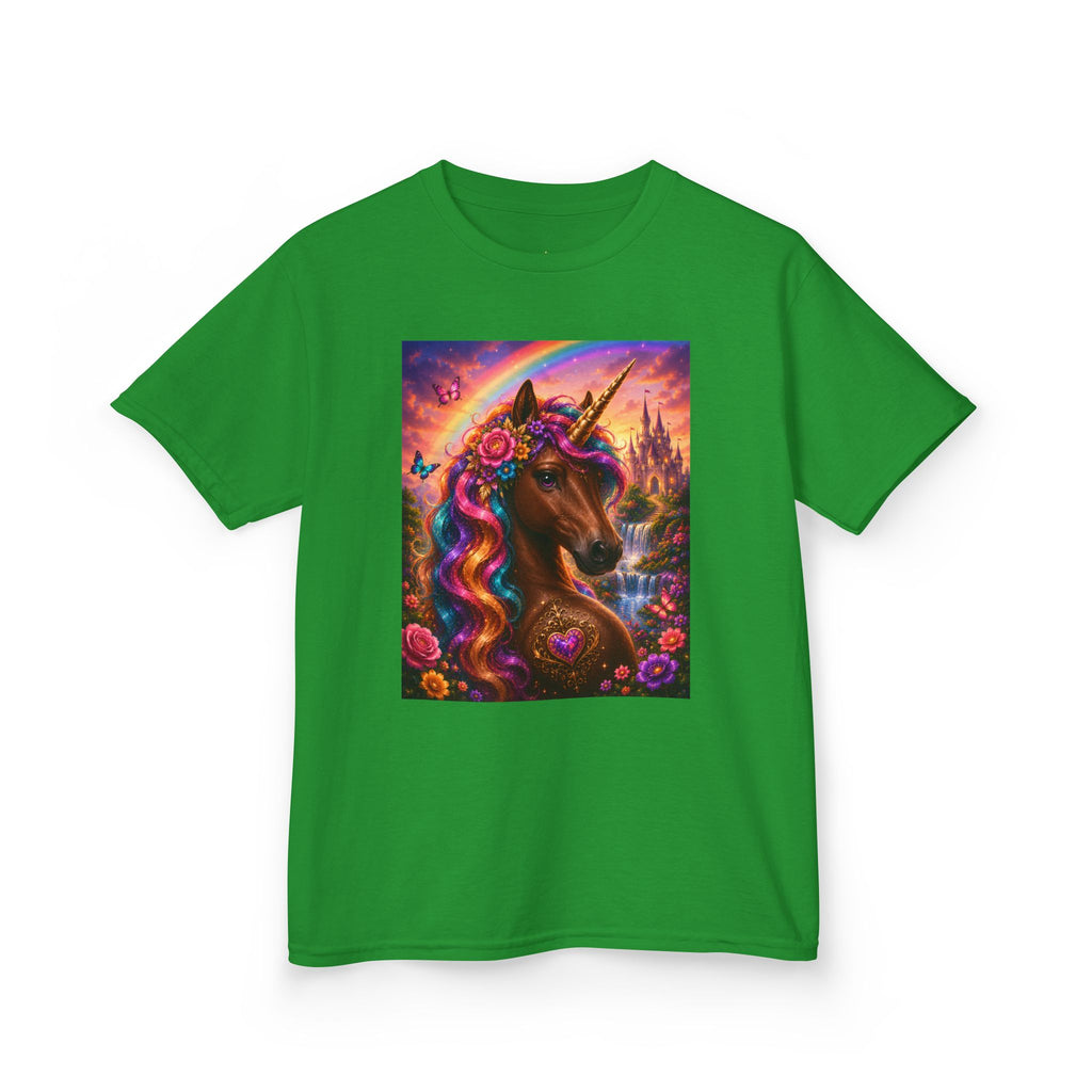 Kids Brown Unicorn Tee — Rainbow Fantasy Magical Horse Shirt
