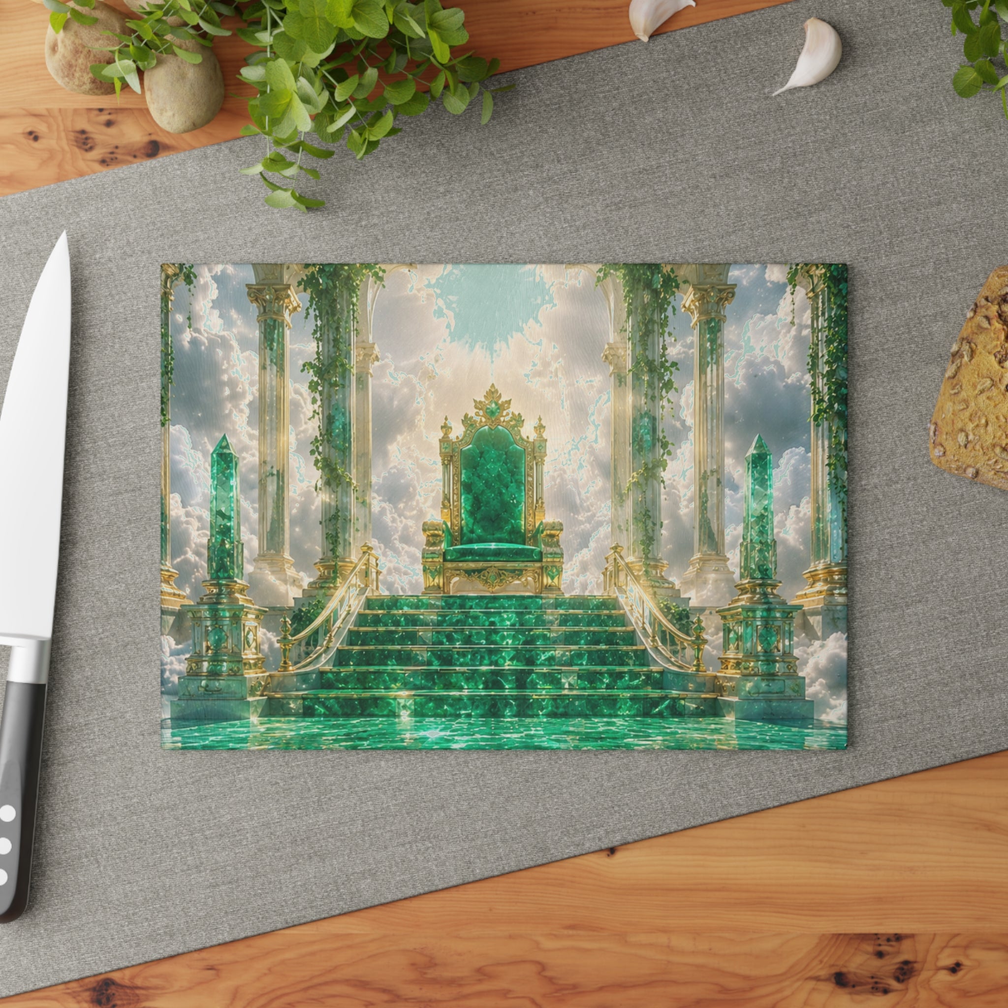 Glass Cutting Board — Emerald Throne Fantasy Kitchen Art