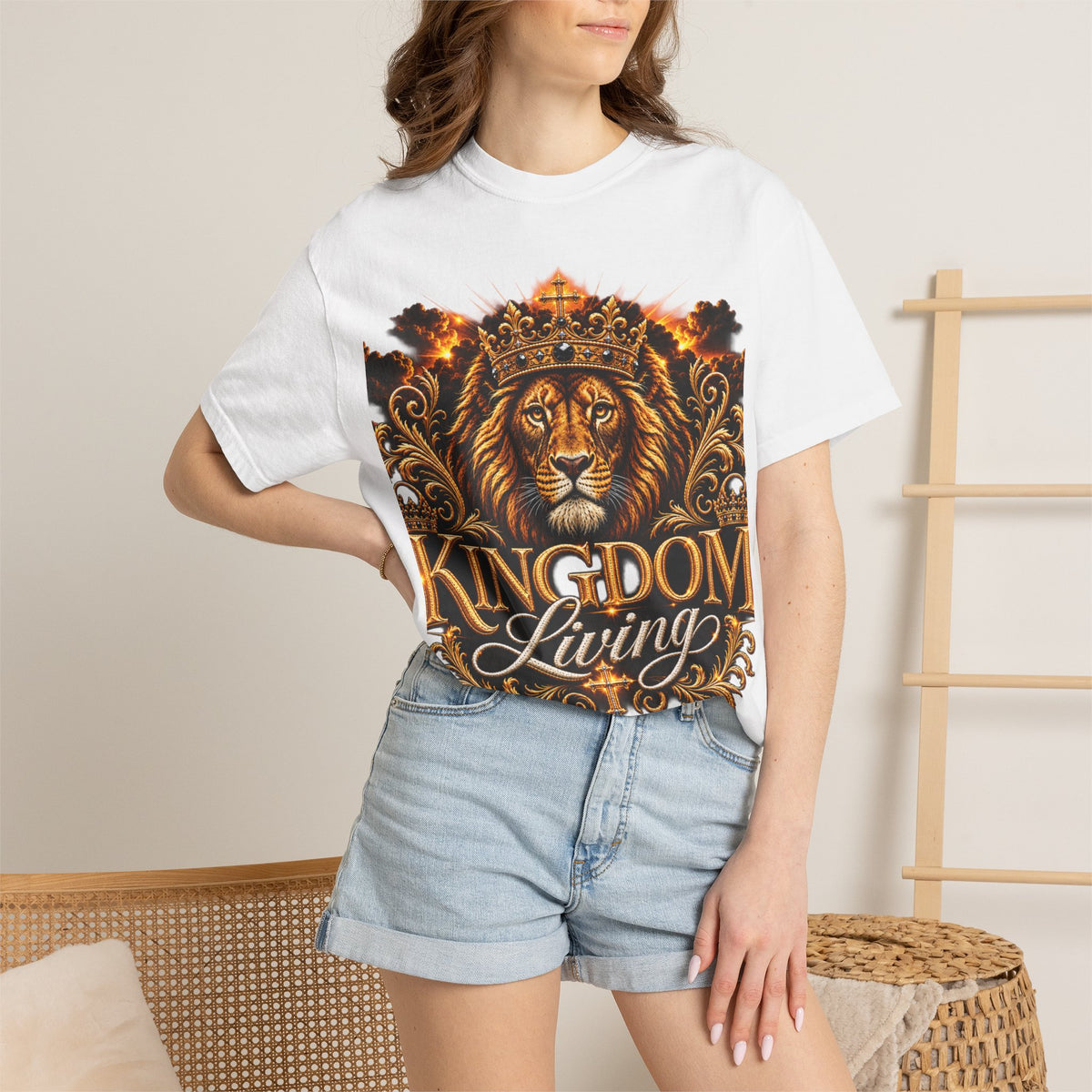 Kingdom Living Lion T-Shirt — Crowned Lion Faith Design (Matthew 6:33)