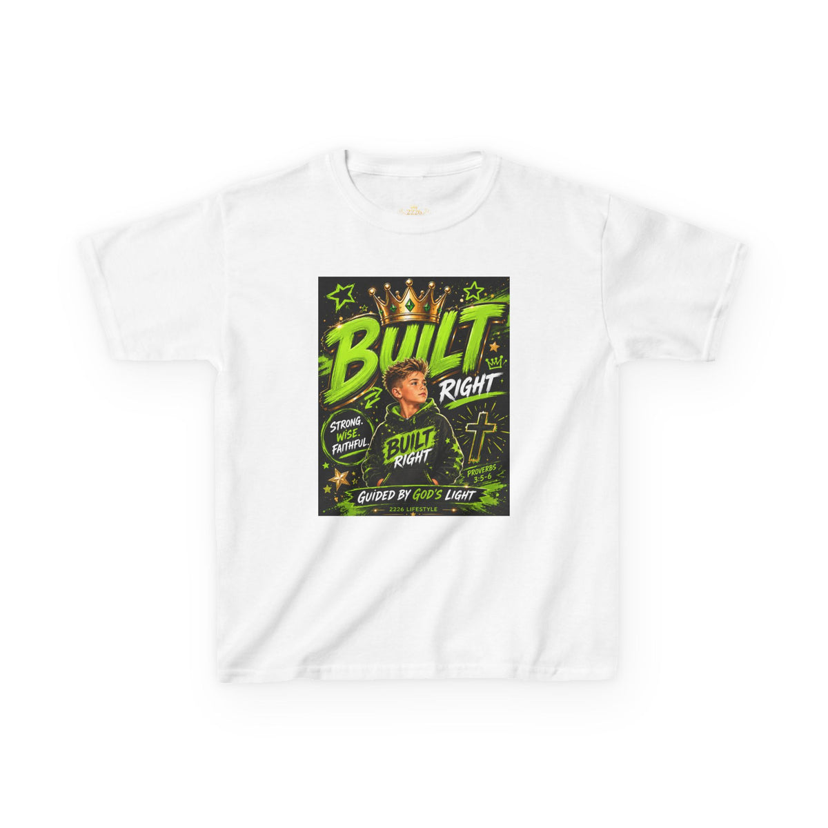 Kids Tee — "Built Right" Christian Graphic T‑Shirt (Faith, Crown & Cross Design)