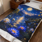 Velveteen Plush Blanket — Moonlit Lotus Lake Throw