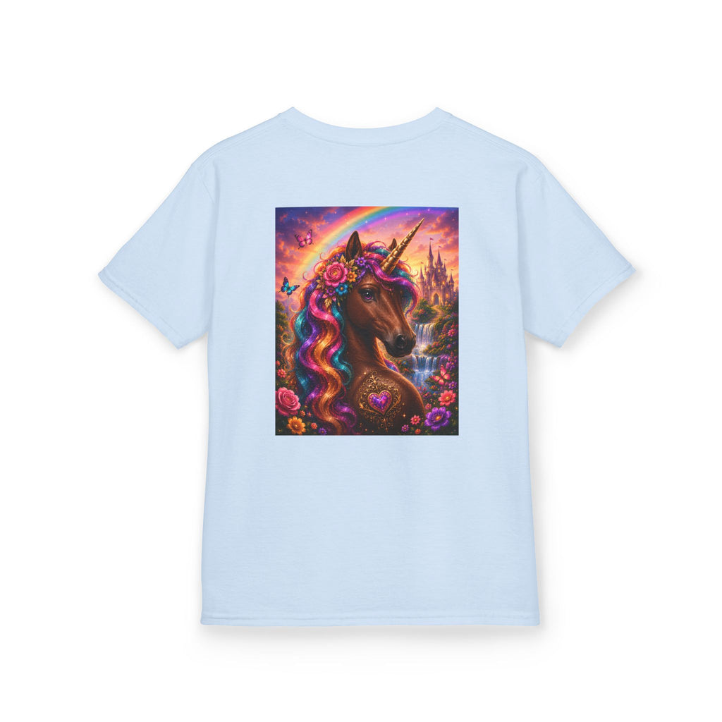 Kids Brown Unicorn Tee — Rainbow Fantasy Magical Horse Shirt