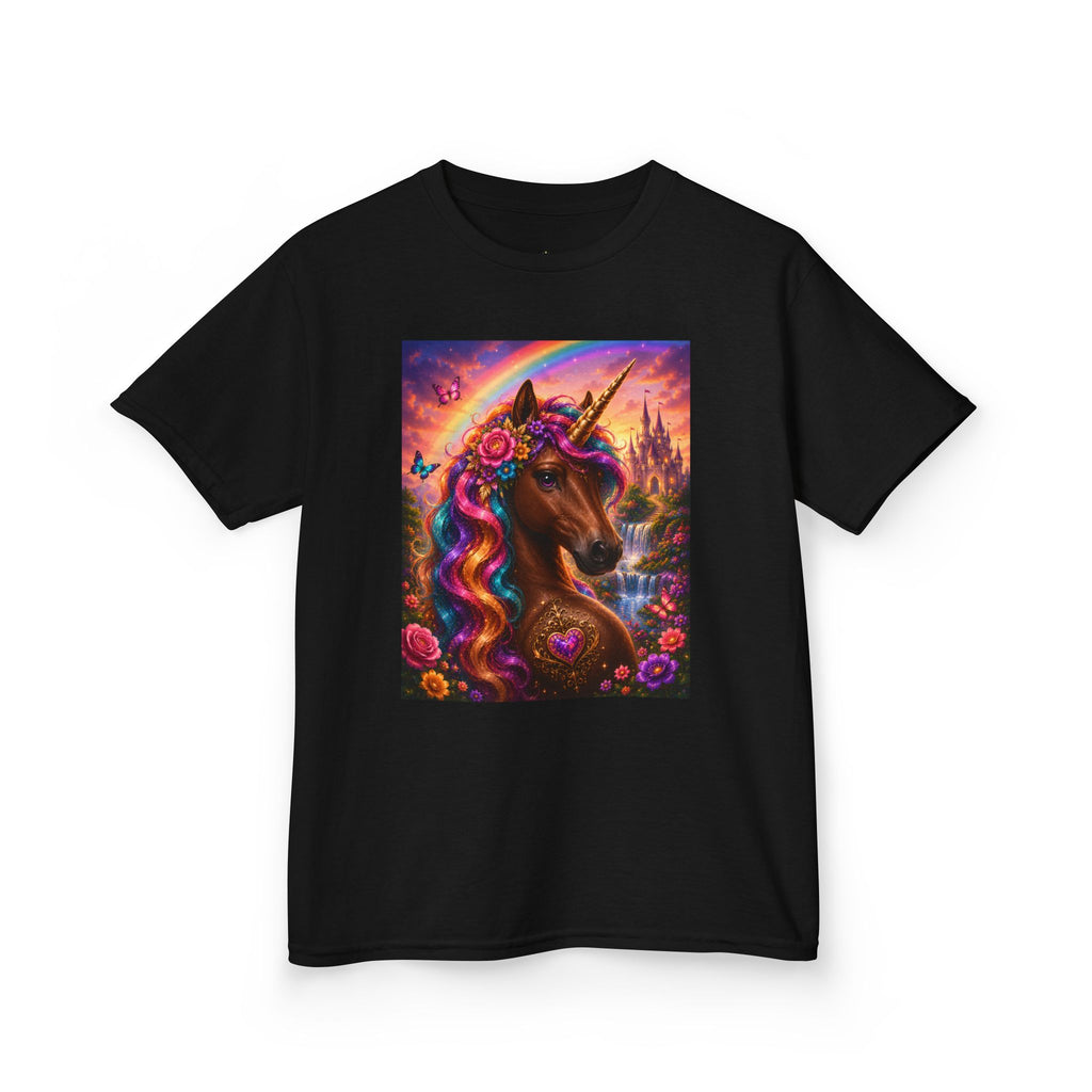 Kids Brown Unicorn Tee — Rainbow Fantasy Magical Horse Shirt