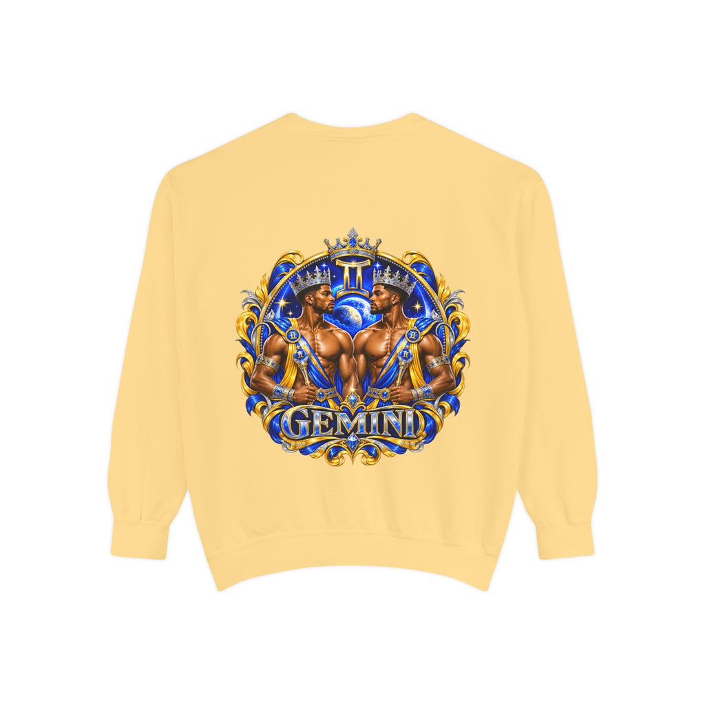 Gemini Zodiac Sweatshirt — Ornate Gold & Blue Gemini Crest