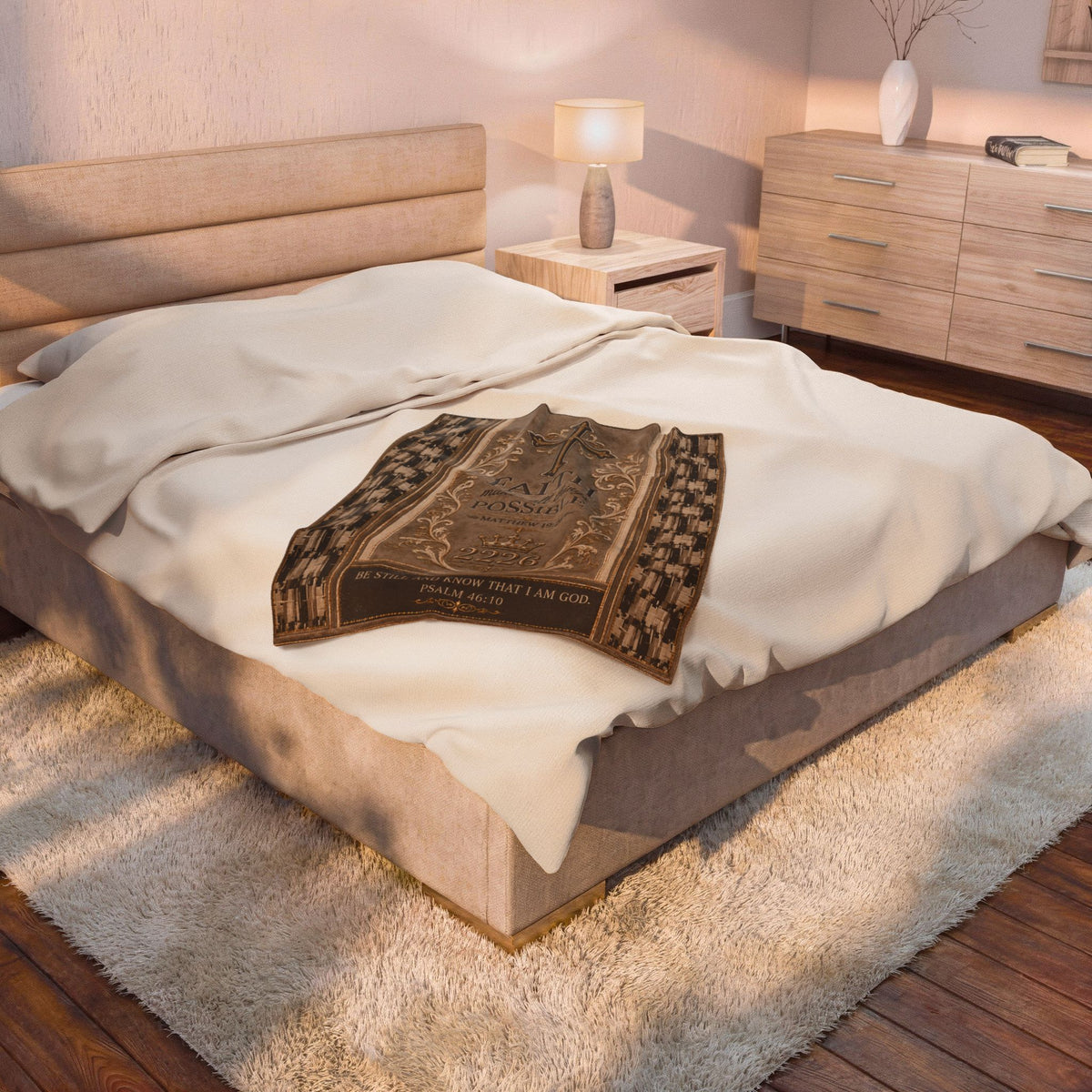 Faith Makes All Things Possible Velveteen Plush Blanket — Religious Inspirational Throw with Cross & Scripture (Matthew 19:26, Psalm 46:10)
