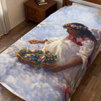 Angel in Clouds Velveteen Plush Blanket – Serene Floral Guardian Throw