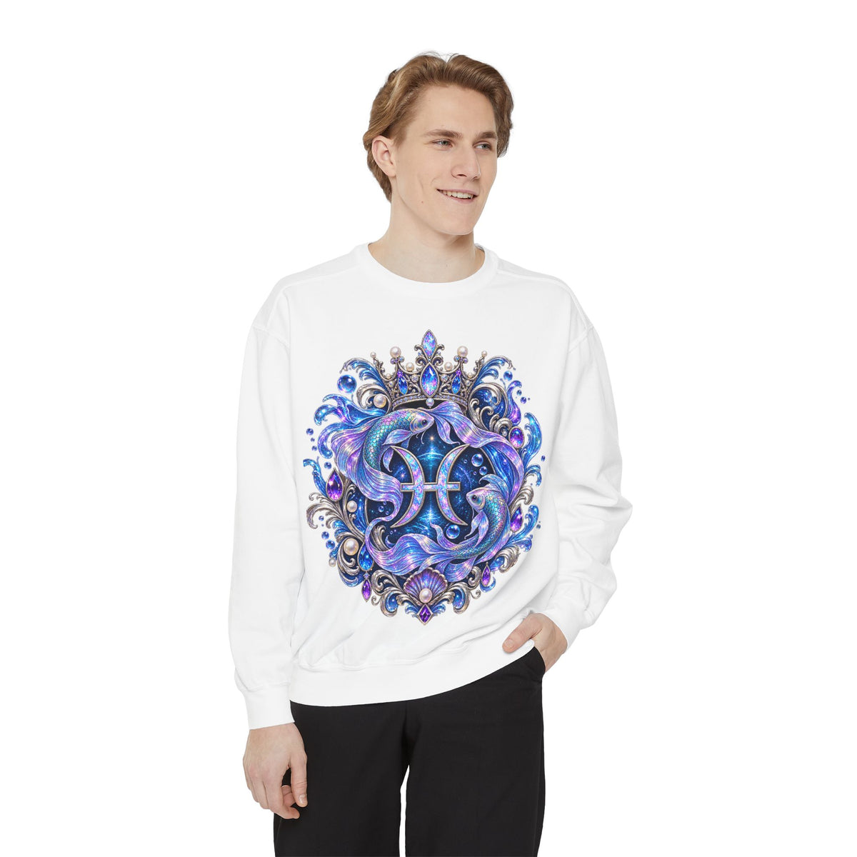 Pisces Mermaid Zodiac Sweatshirt — Pisces Symbol & 'Pisces' Artwork