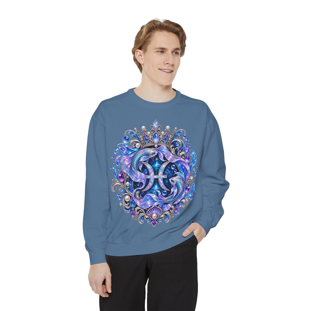 Pisces Zodiac Sweatshirt — Cosmic Blue Pisces Shark Astrological Crewneck