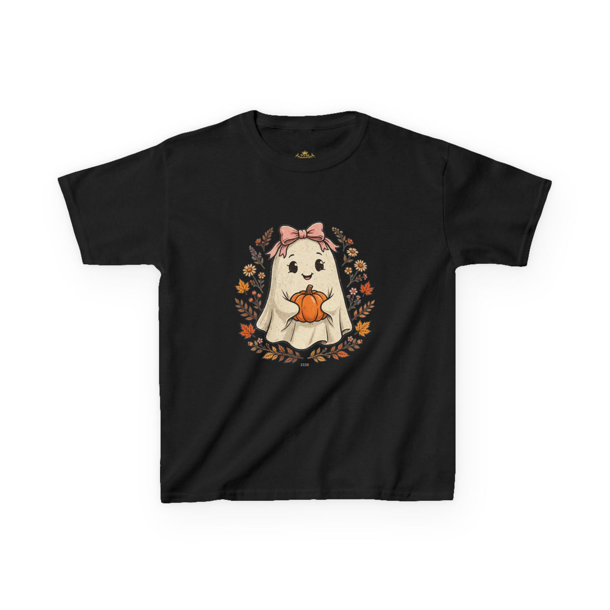Kids Halloween Tee — Cute Ghost Holding Pumpkin "Spooky Season"