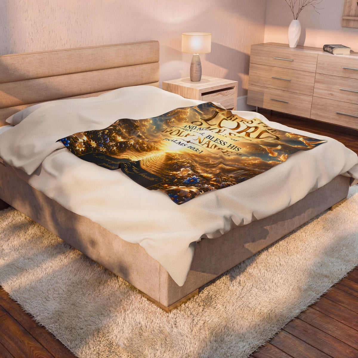 Velveteen Plush Blanket - "Bless the Lord, O My Soul" Psalm 103:1 Inspirational Christian Throw