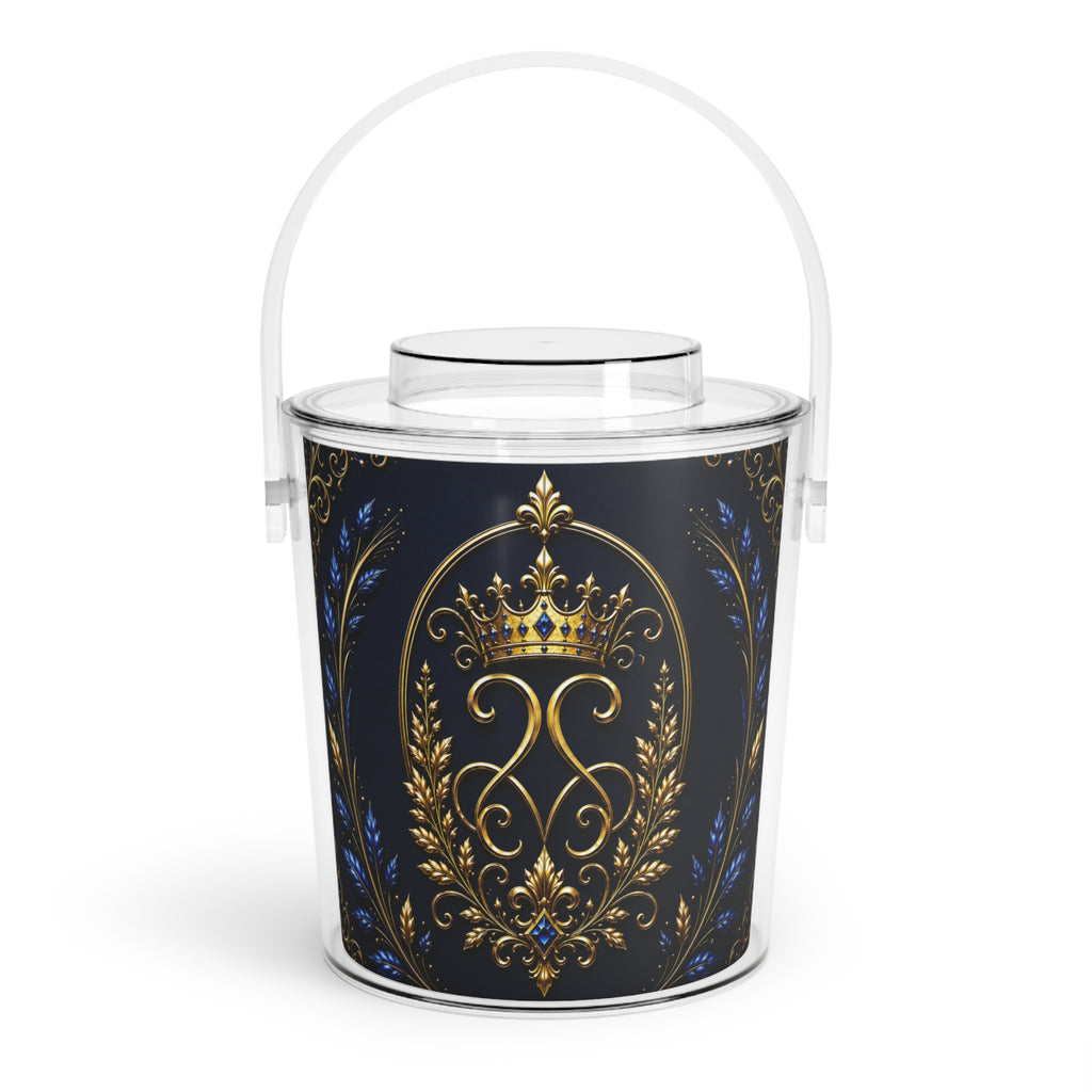 Regal Gold Crown Ice Bucket with Tongs — Elegant Barware for Parties & Gifts