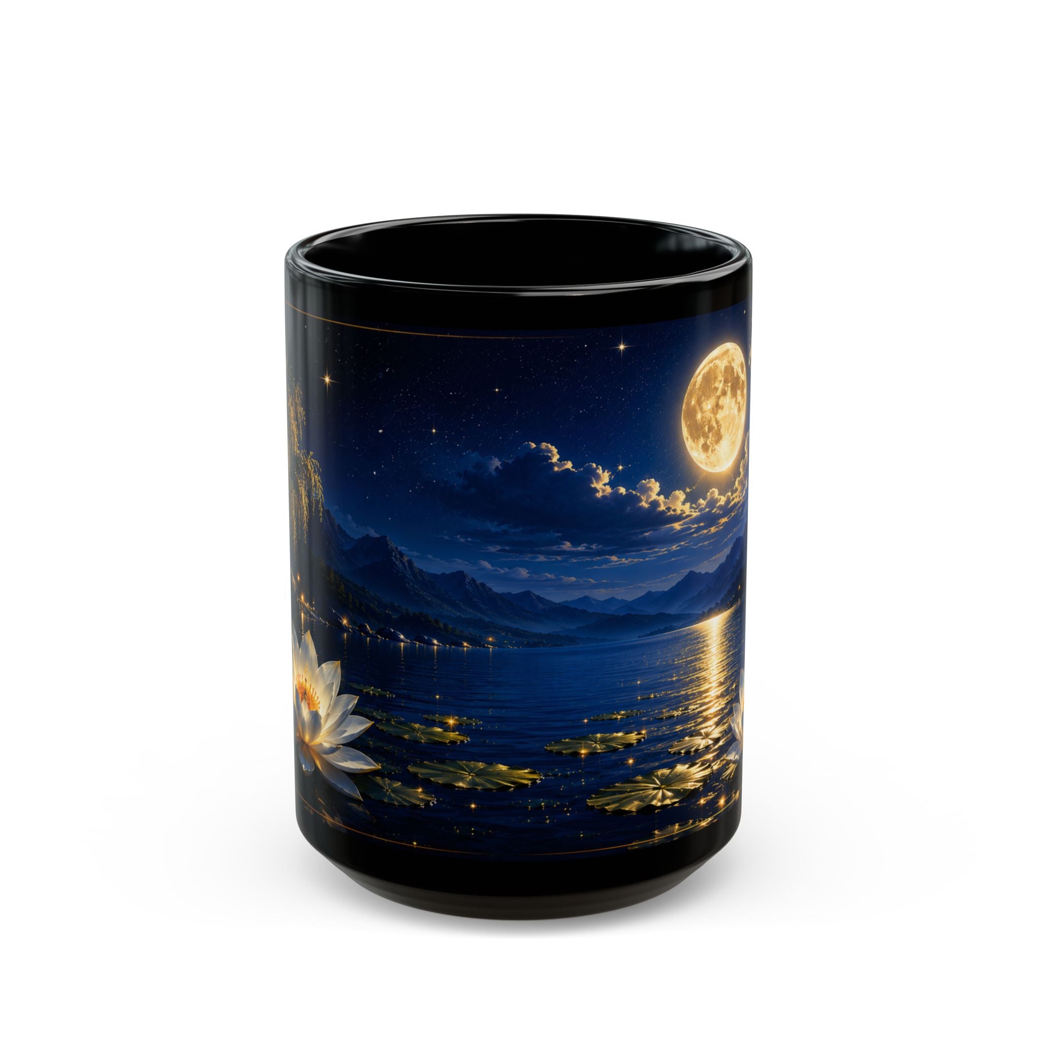 Moonlit Lotus Mug — Serene Nightscape Coffee Cup
