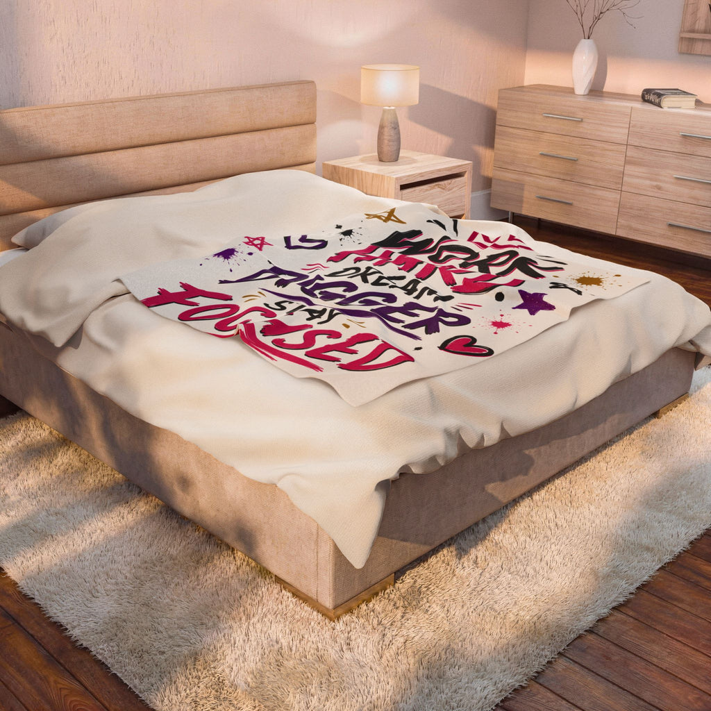 Motivational Plush Blanket - "Work Hard Dream Bigger Stay Focused" Velveteen Throw