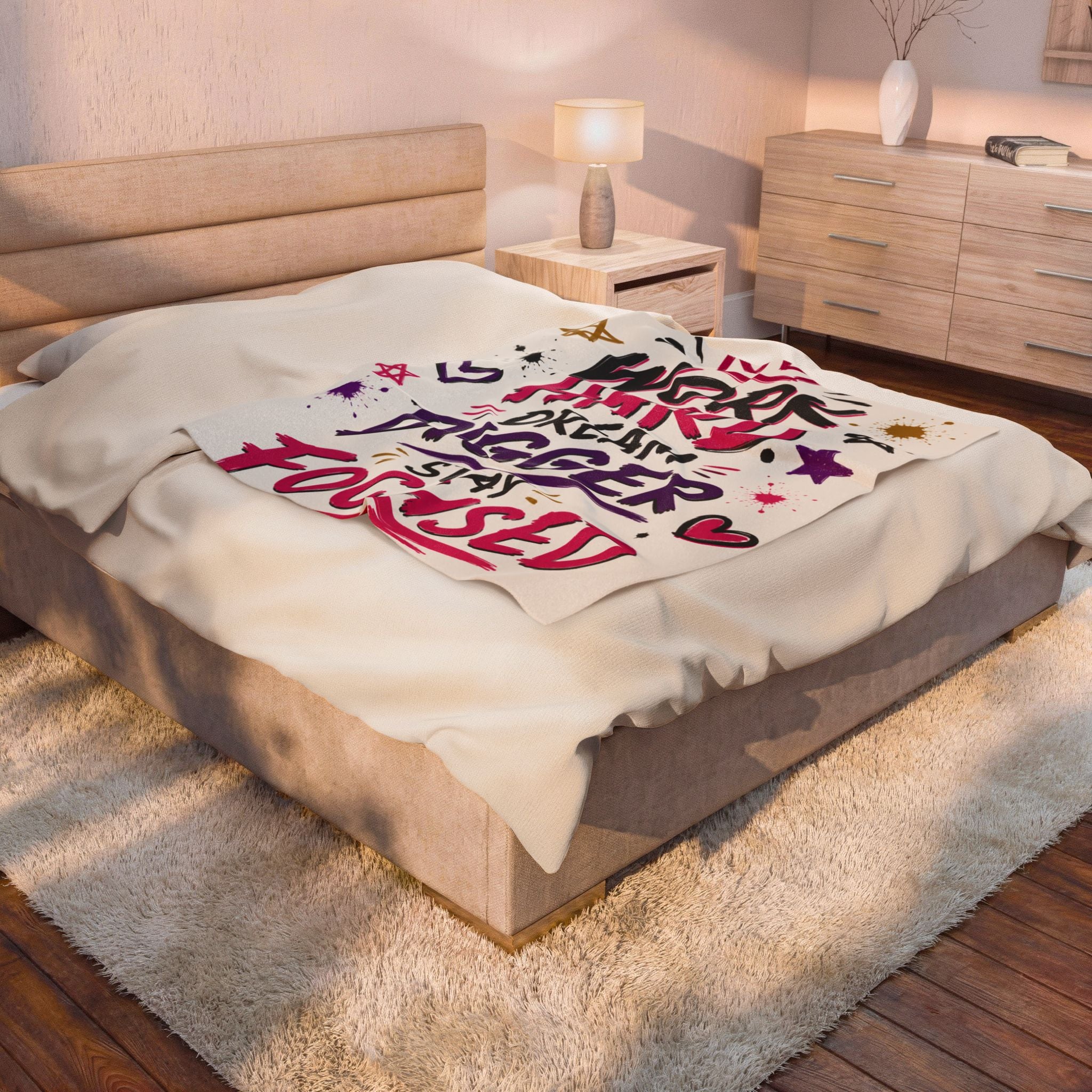 Motivational Plush Blanket - "Work Hard Dream Bigger Stay Focused" Velveteen Throw