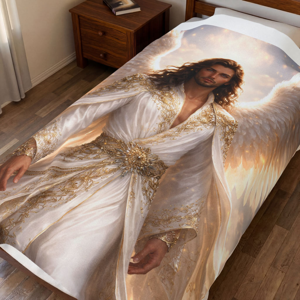 Angel Guardian Velveteen Plush Blanket — Ethereal Winged Protector Throw