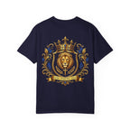 Lion Crest T-Shirt — Regal Crowned Lion with "Faith • Purpose • Peace" Back Graphic