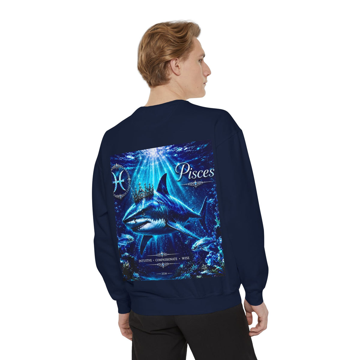 Pisces Zodiac Sweatshirt — Cosmic Blue Pisces Shark Astrological Crewneck
