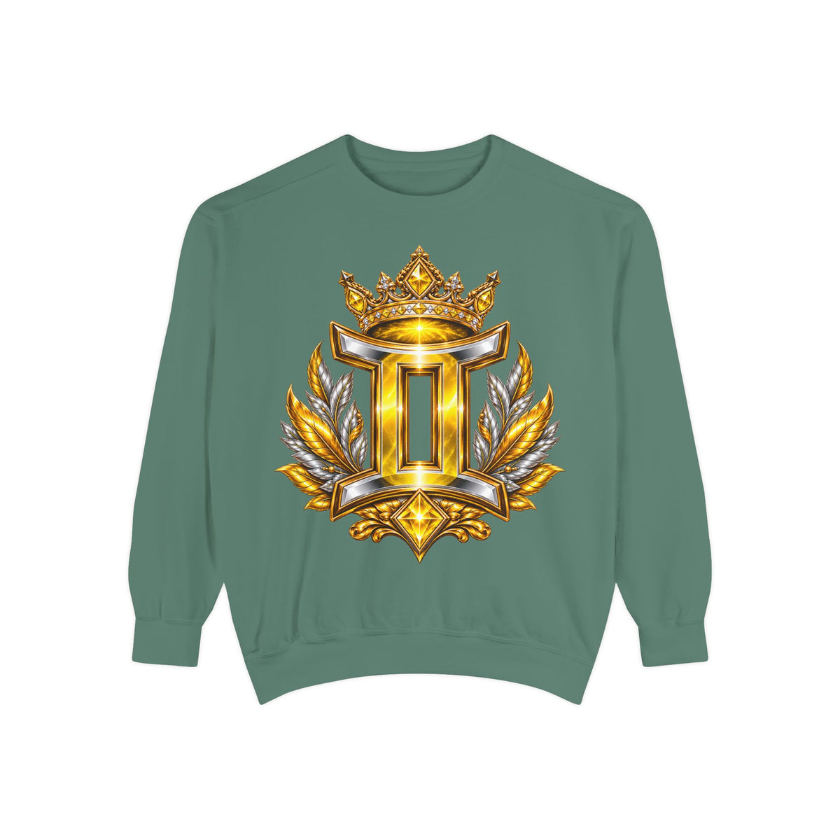 Gemini Zodiac Sweatshirt — Ornate Gold & Blue Gemini Crest