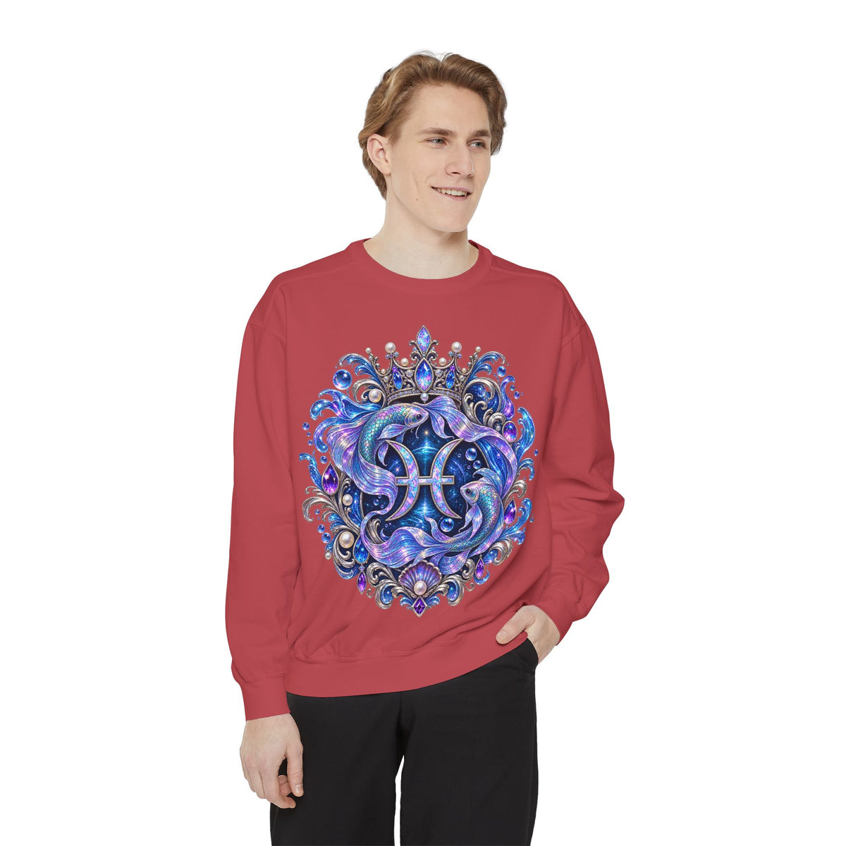 Pisces Zodiac Sweatshirt — Cosmic Blue Pisces Shark Astrological Crewneck