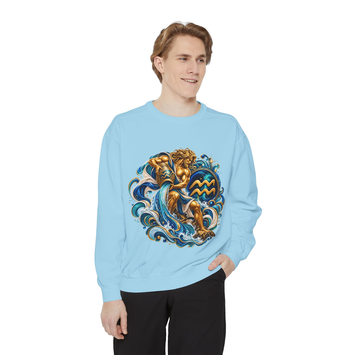 Aquarius Zodiac Sweatshirt — Water Bearer Astrology Graphic Crewneck