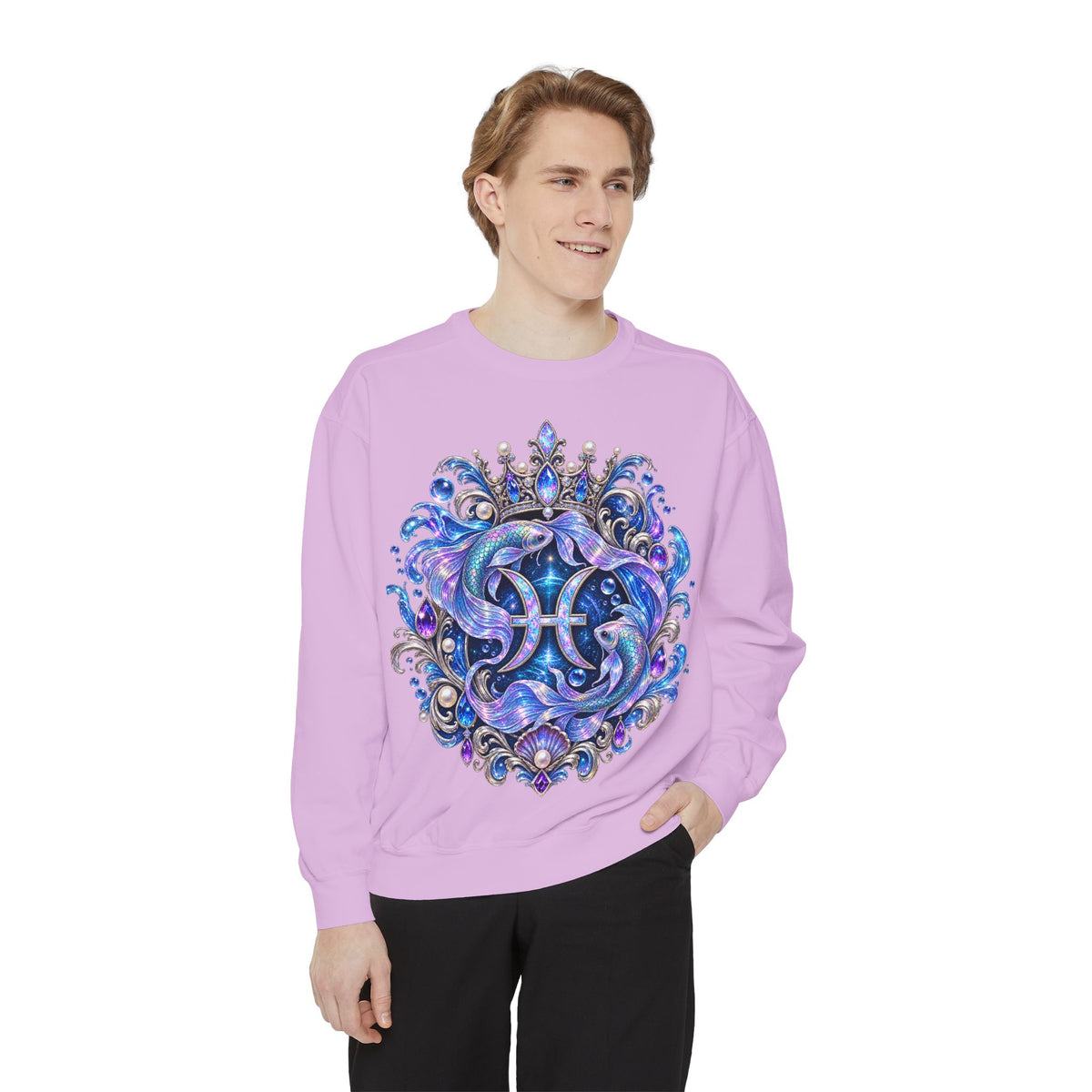 Pisces Zodiac Sweatshirt — Cosmic Blue Pisces Shark Astrological Crewneck