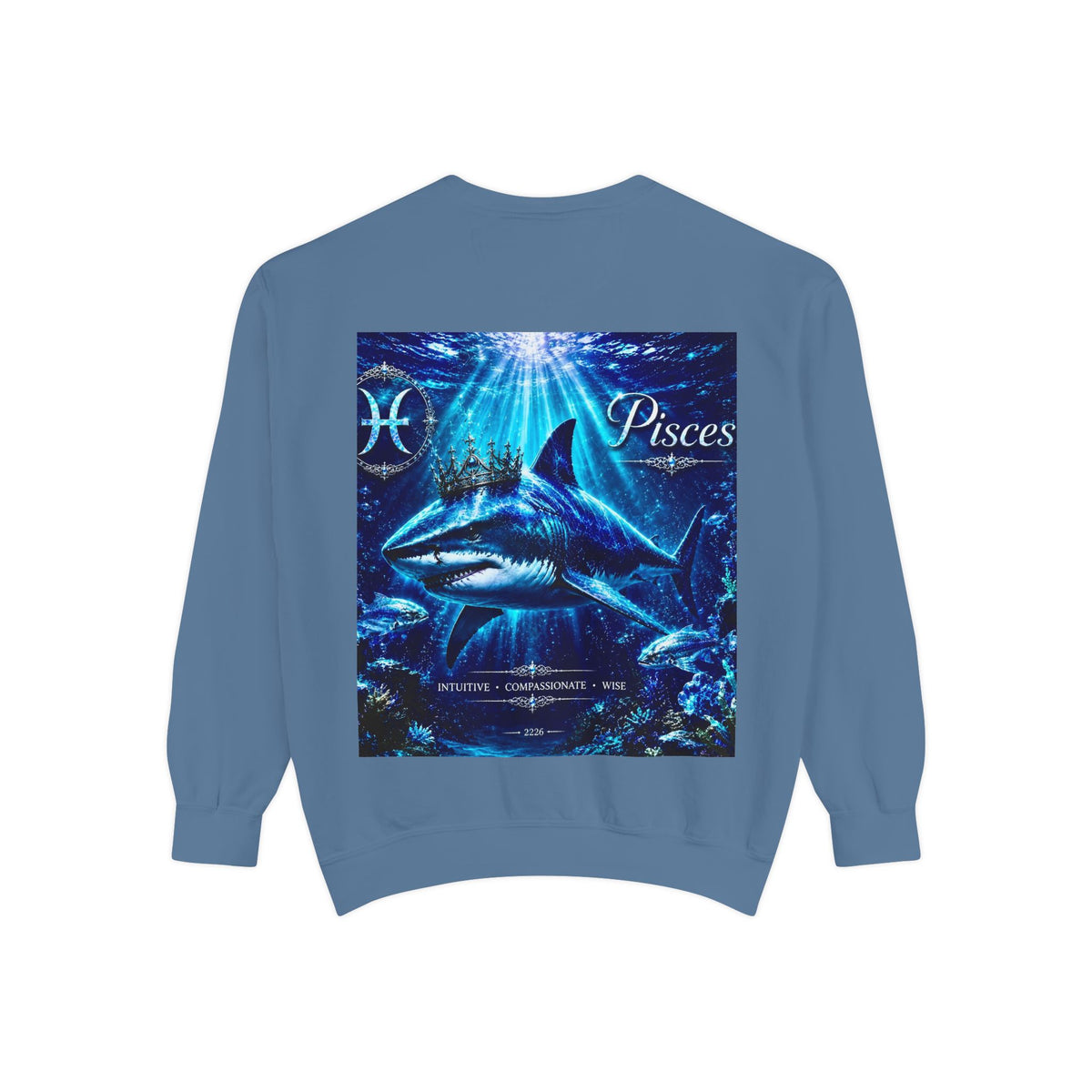 Pisces Zodiac Sweatshirt — Cosmic Blue Pisces Shark Astrological Crewneck