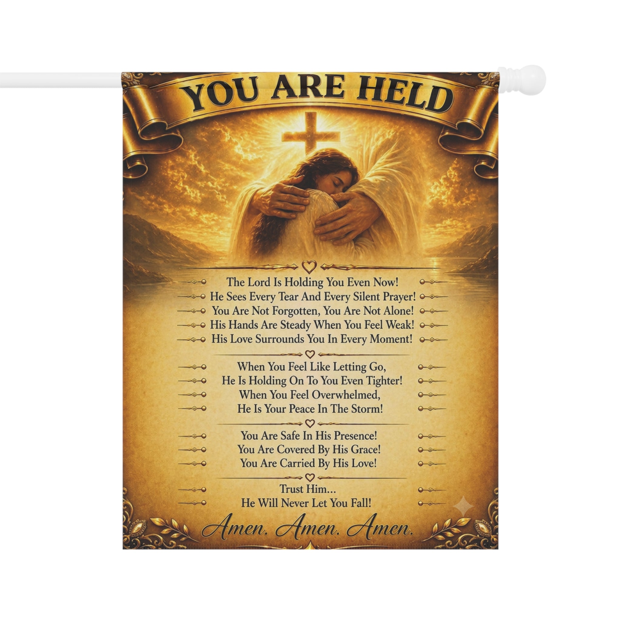 Garden Flag - "You Are Held" Inspirational Prayer Banner (Religious Spiritual Decor)