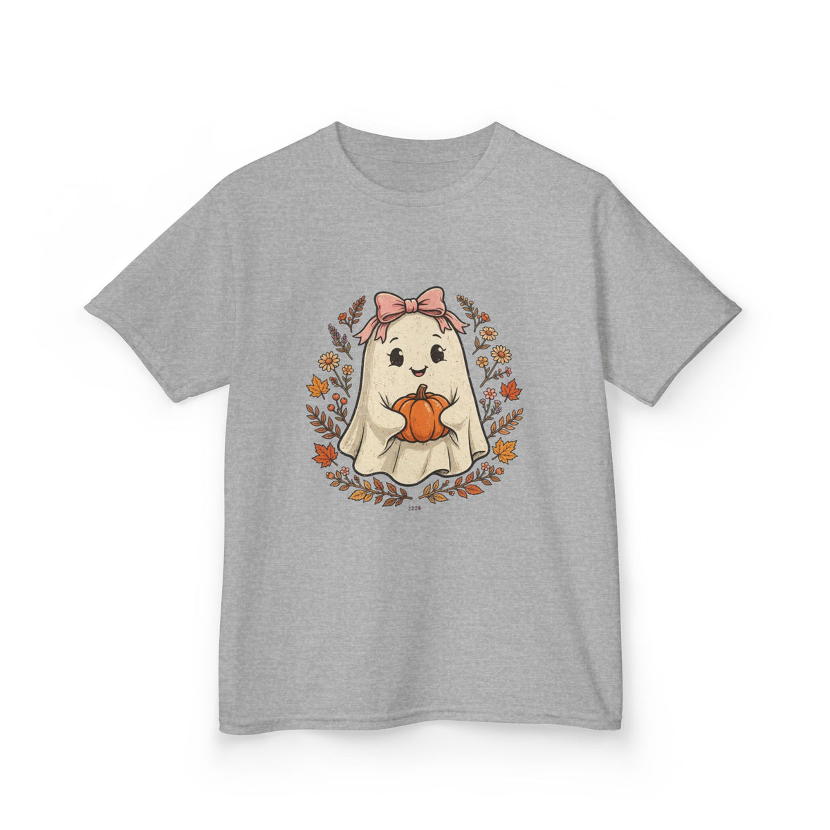 Kids Halloween Tee — Cute Ghost Holding Pumpkin "Spooky Season"