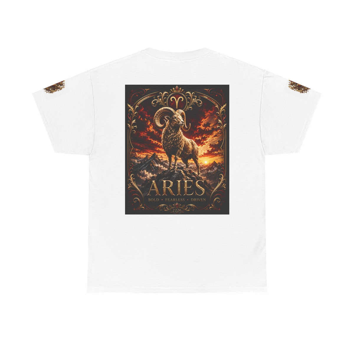 Aries Zodiac T‑Shirt — Mythic Ram Astrology Tee with 'ARIES' Emblem