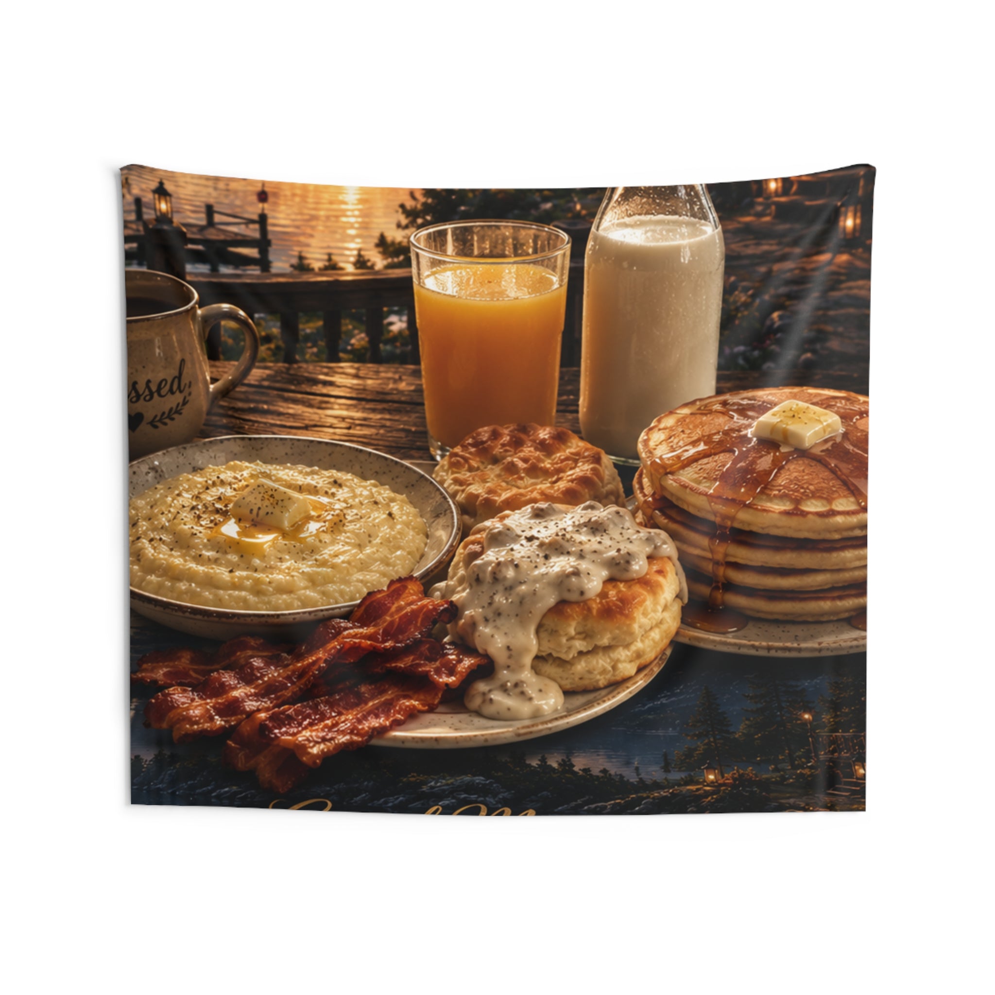 Good Morning Breakfast Tapestry — Rustic Lakeside Farmhouse Wall Decor