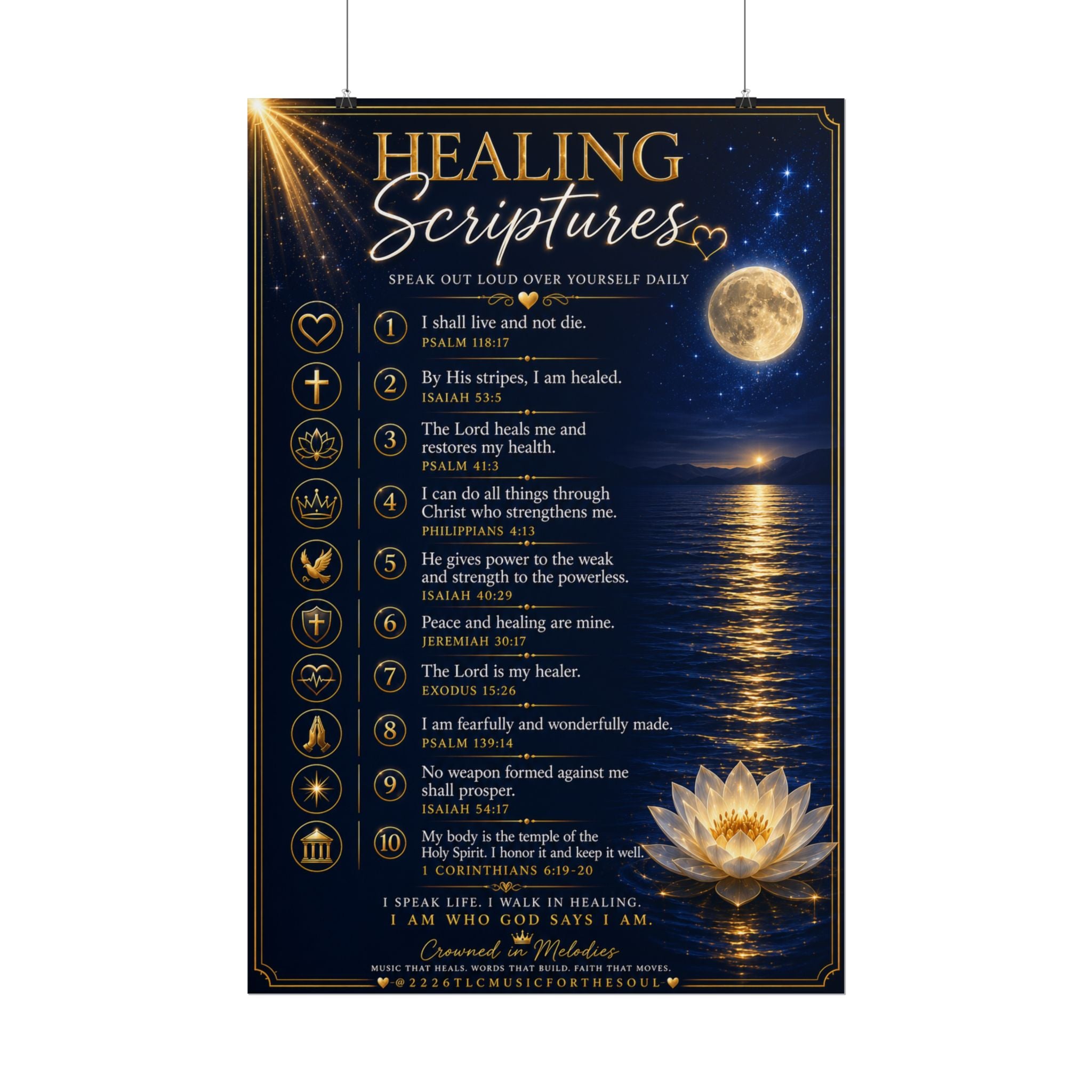 Healing Scriptures Poster — Inspirational Christian Prayer Wall Art (Rolled Poster)
