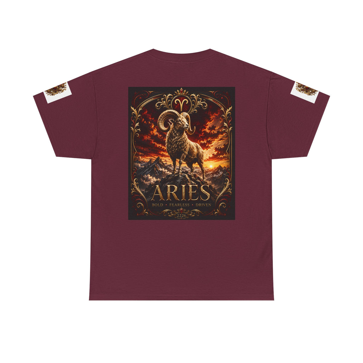 Aries Zodiac T‑Shirt — Mythic Ram Astrology Tee with 'ARIES' Emblem