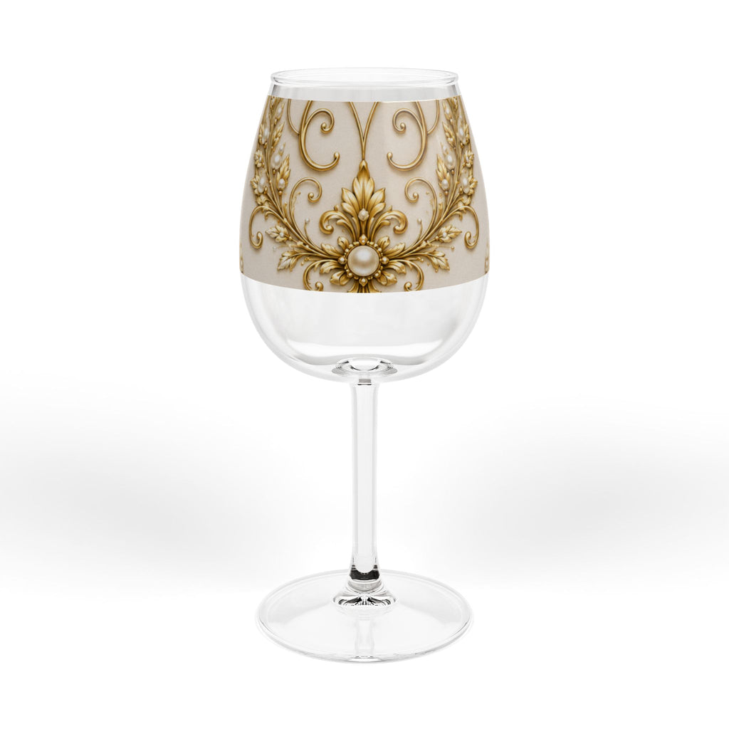 12 oz Gold Baroque Wine Glass – Elegant Pearl & Filigree Stemless Style