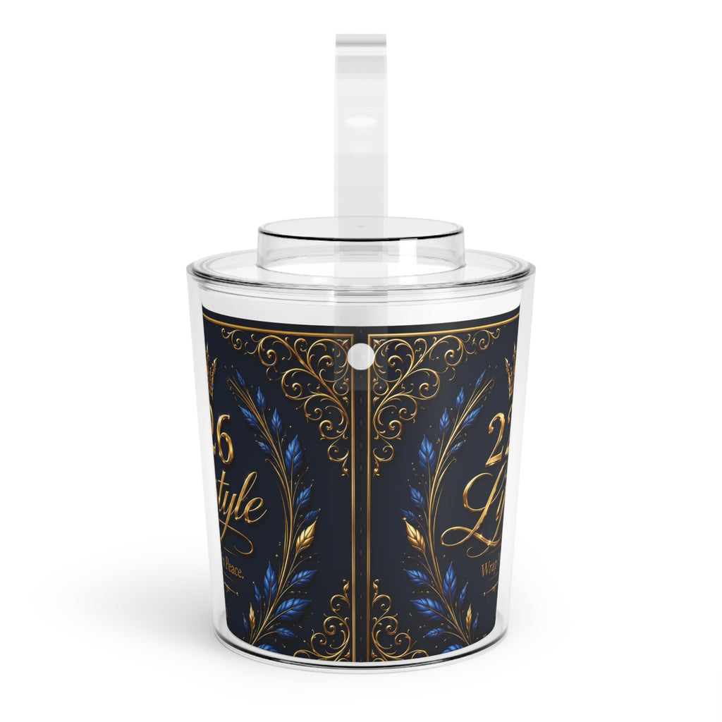 Ice Bucket - "2226 Lifestyle" Decorative Acrylic Ice Bucket with Tongs, Crown & Isaiah 26:3 Inspirational Bar Cooler