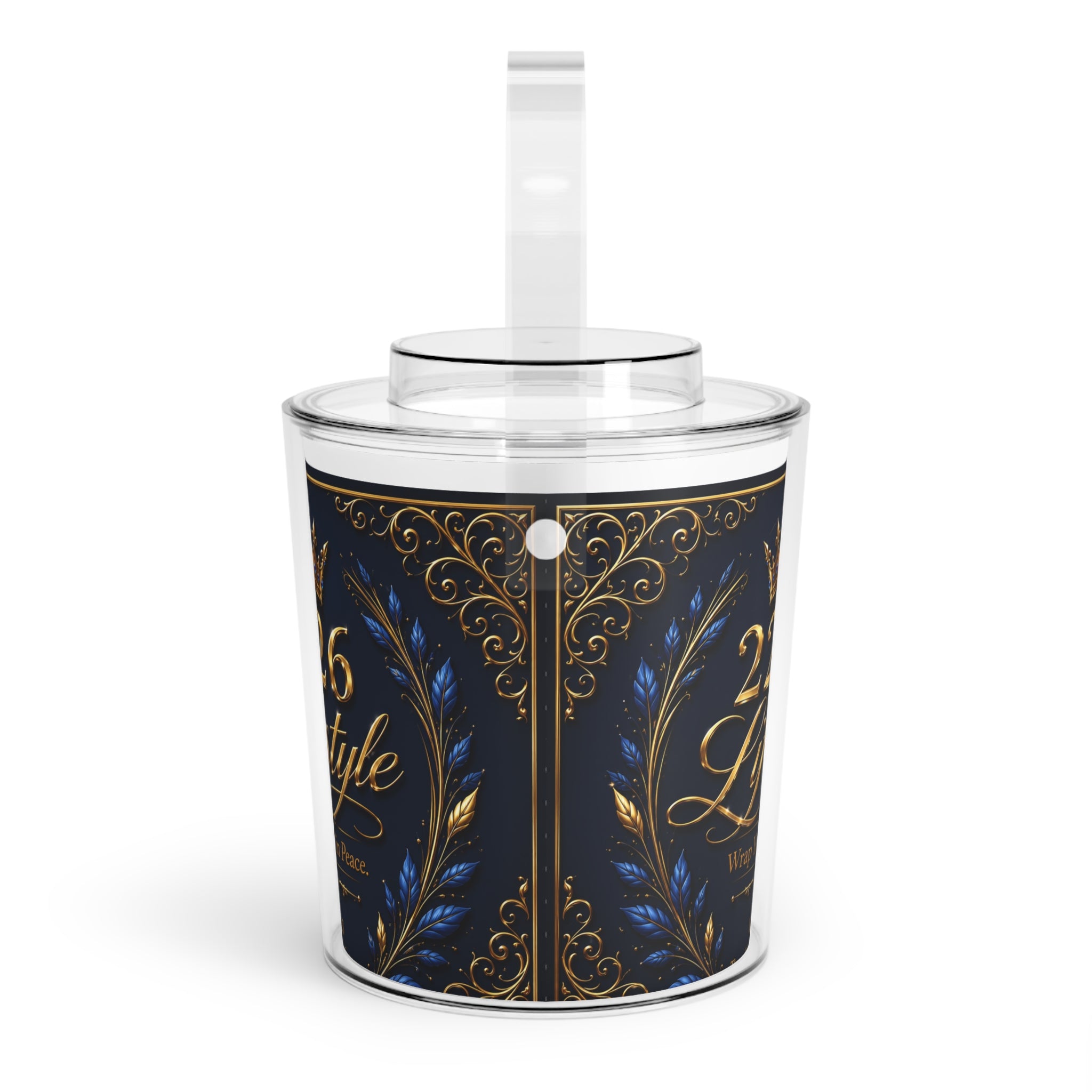 Ice Bucket - "2226 Lifestyle" Decorative Acrylic Ice Bucket with Tongs, Crown & Isaiah 26:3 Inspirational Bar Cooler