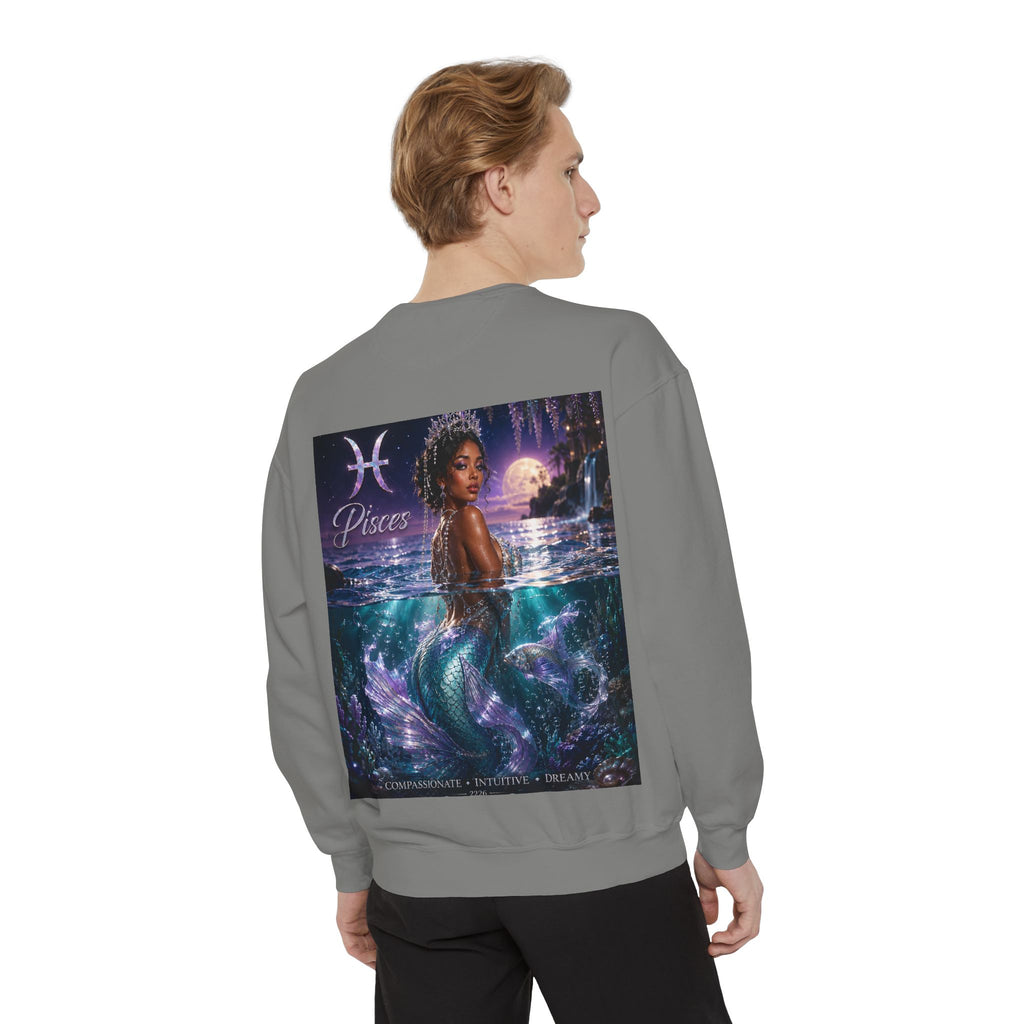 Pisces Mermaid Zodiac Sweatshirt — Pisces Symbol & 'Pisces' Artwork