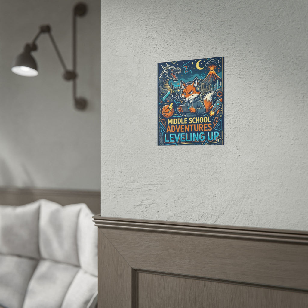 Middle School Adventures Leveling Up Poster — Gaming Fox Rolled Wall Art