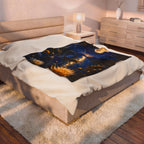 Moonlit Lake Velveteen Plush Blanket — Romantic Nightscape Cozy Throw