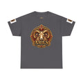 Aries Zodiac T‑Shirt — Mythic Ram Astrology Tee with 'ARIES' Emblem
