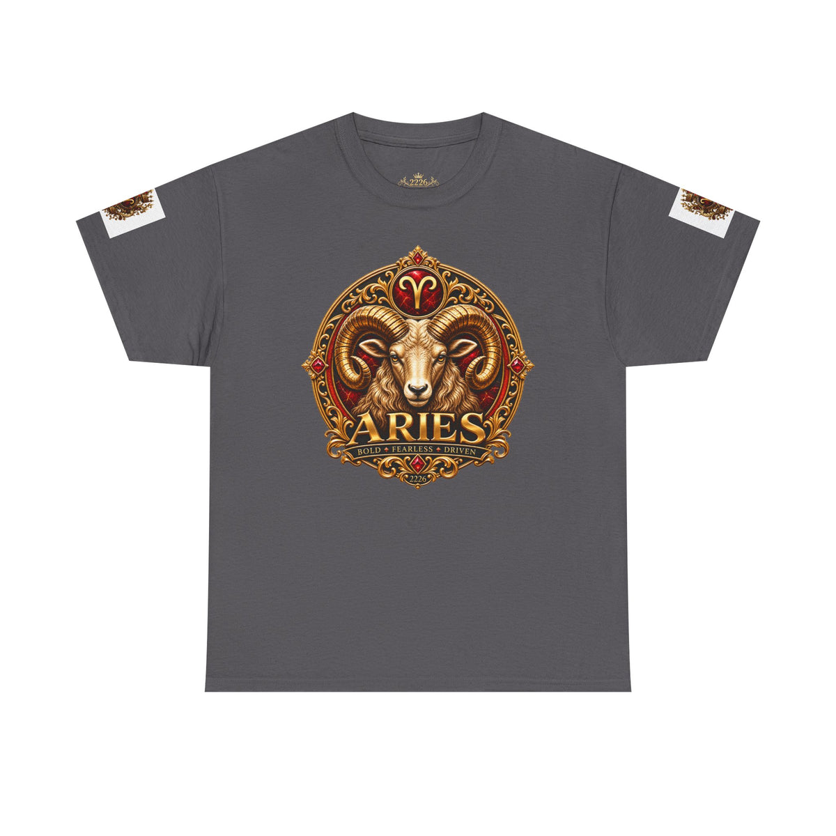 Aries Zodiac T‑Shirt — Mythic Ram Astrology Tee with 'ARIES' Emblem