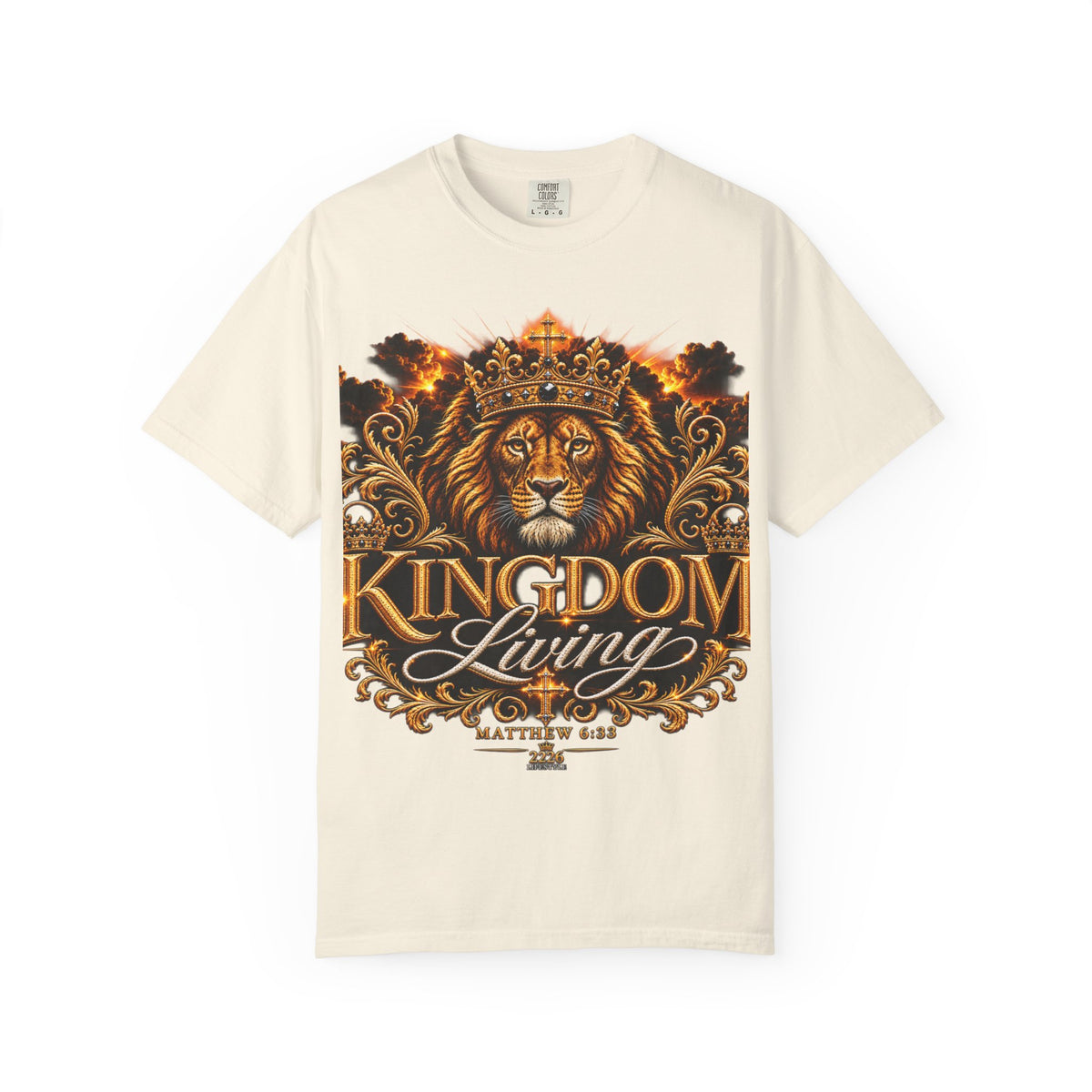Kingdom Living Lion T-Shirt — Crowned Lion Faith Design (Matthew 6:33)