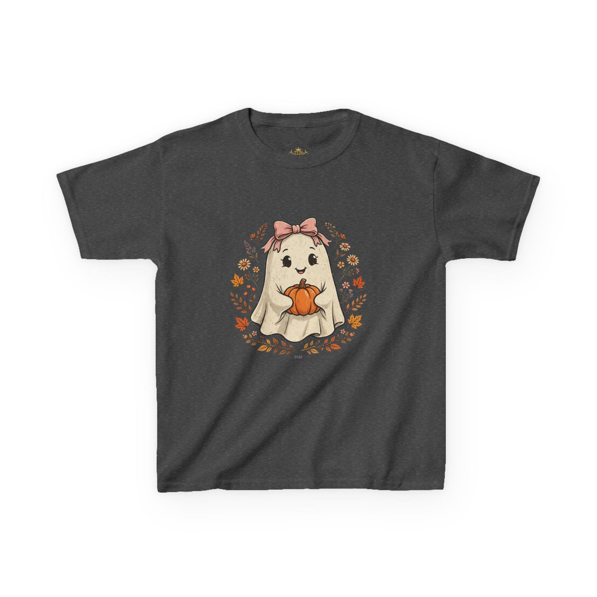 Kids Halloween Tee — Cute Ghost Holding Pumpkin "Spooky Season"