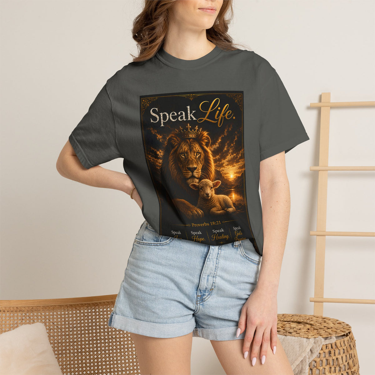 Kingdom Living Lion T-Shirt — "Speak Life" Christian Faith Graphic Tee