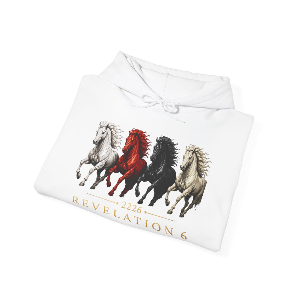 Revelation 6 Four Horsemen Hoodie — Biblical Apocalyptic Graphic Sweatshirt