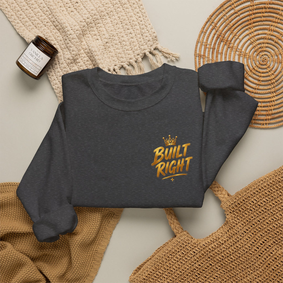 Built Right Crewneck Sweatshirt — "Built Right: Beautiful Brilliant" Gold Graphic