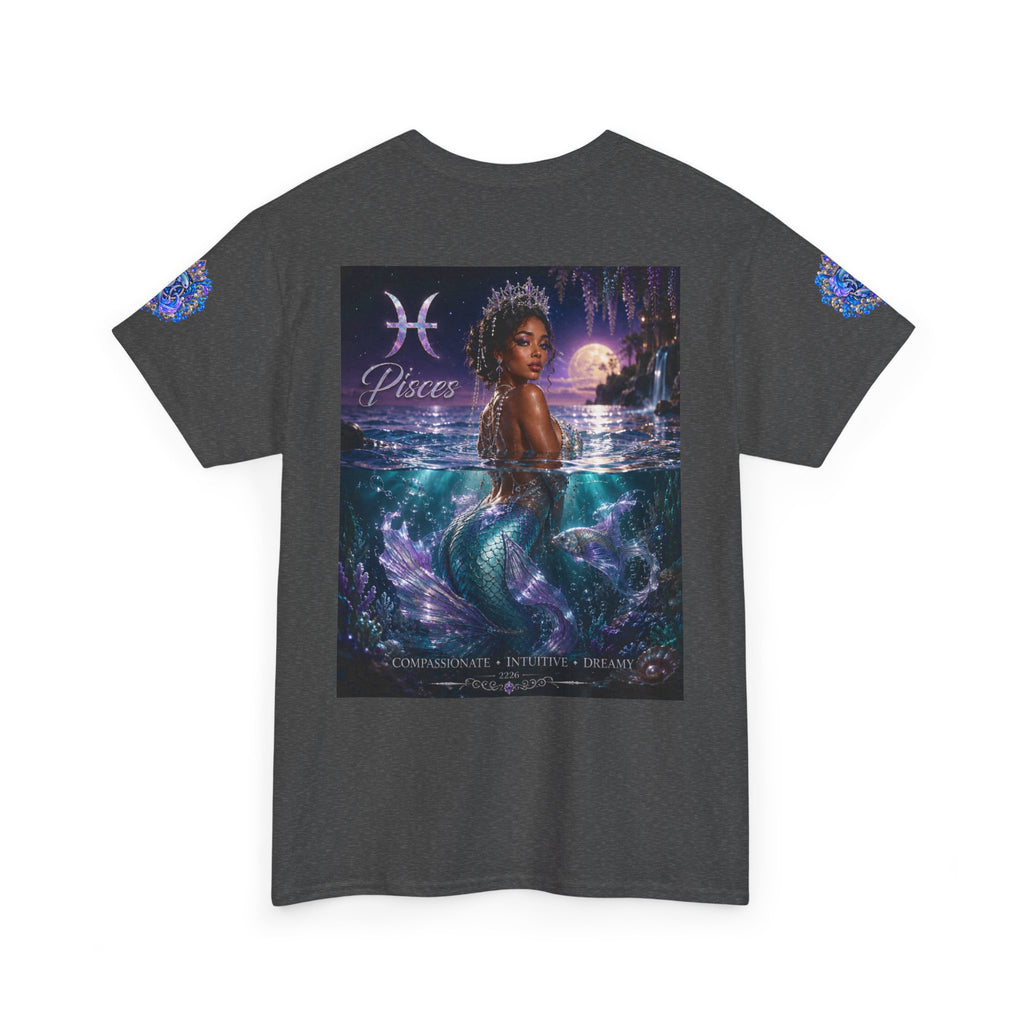Pisces Mermaid T‑Shirt — Zodiac Art Tee with Night Sea Illustration
