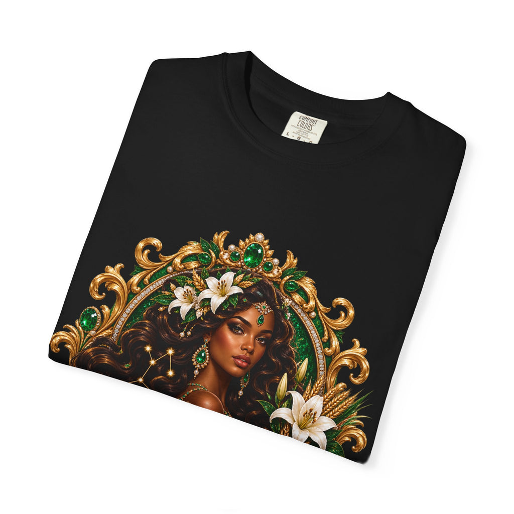 Virgo Zodiac T-Shirt — Elegant Virgo Goddess & Owl Horoscope Tee