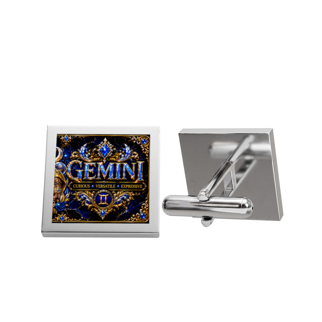 Gemini Zodiac Cufflinks — Gold Square Astrological Accessory